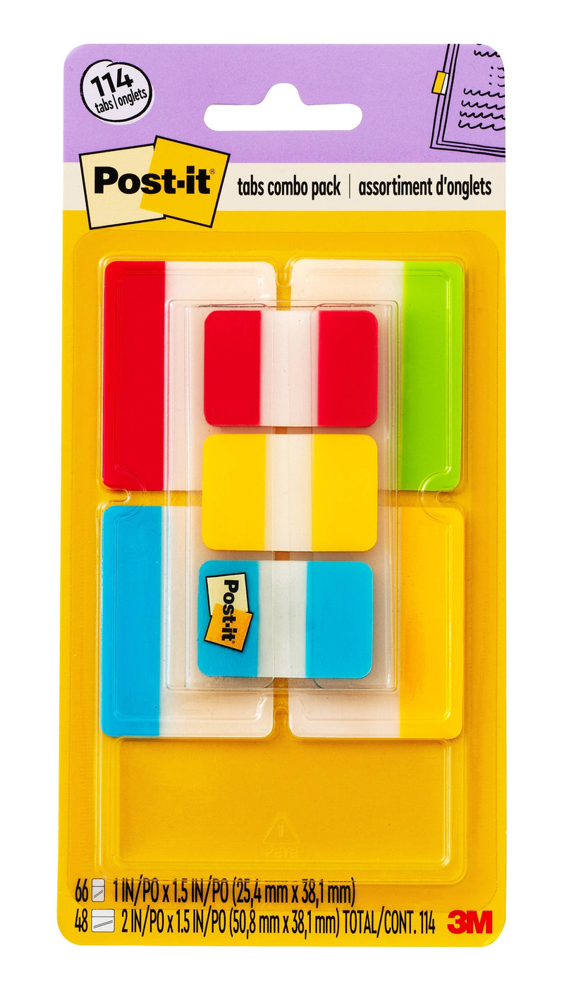 Post-it Tabs Value Pack, 1" Wide & 2" Wide, Assorted Colors, 114 Tabs/Pack (686-VAD2)