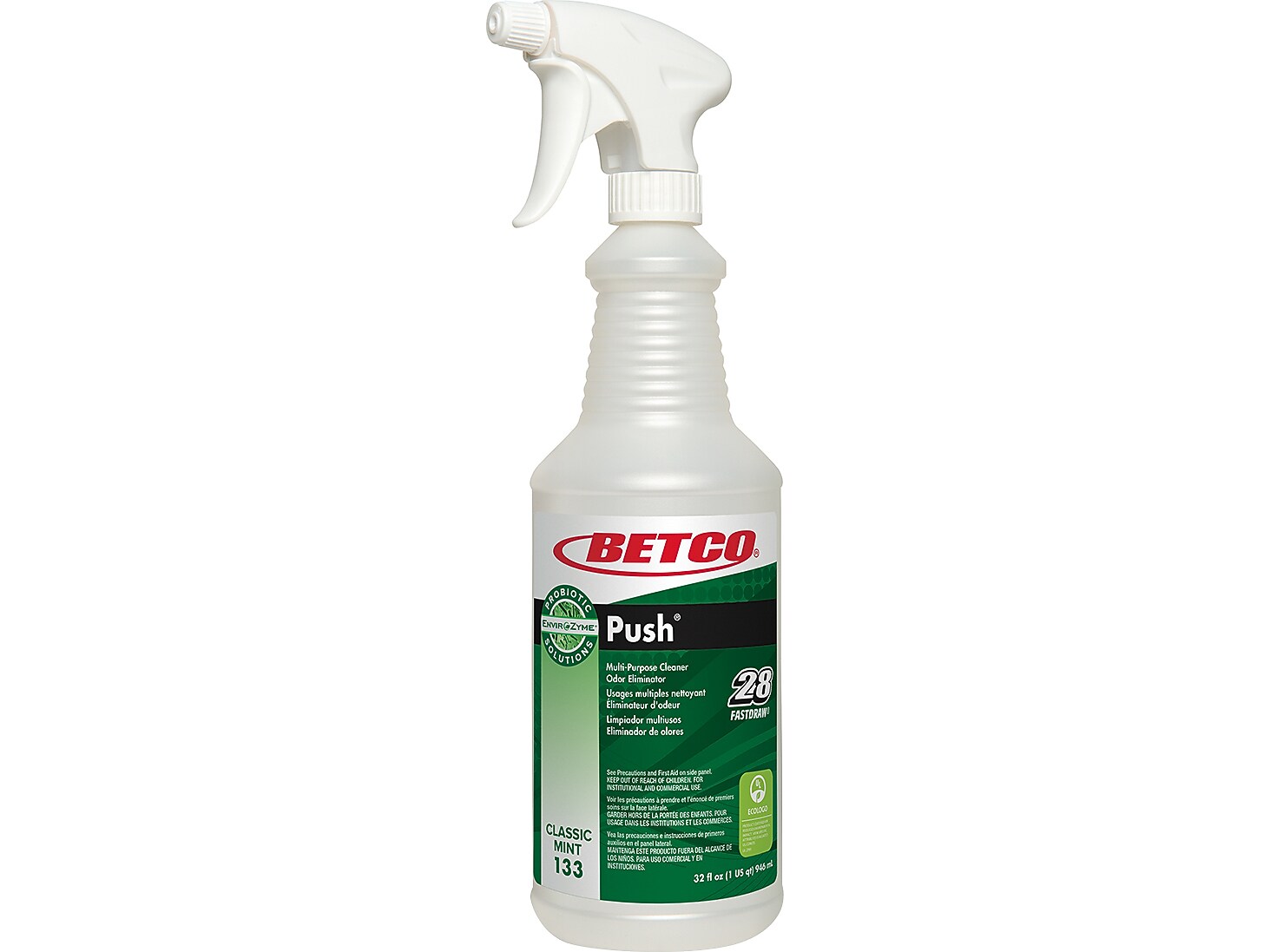 Betco Green Earth Push 32 oz. Spray Bottle with Trigger, White/Green, 12/Carton (1333200)