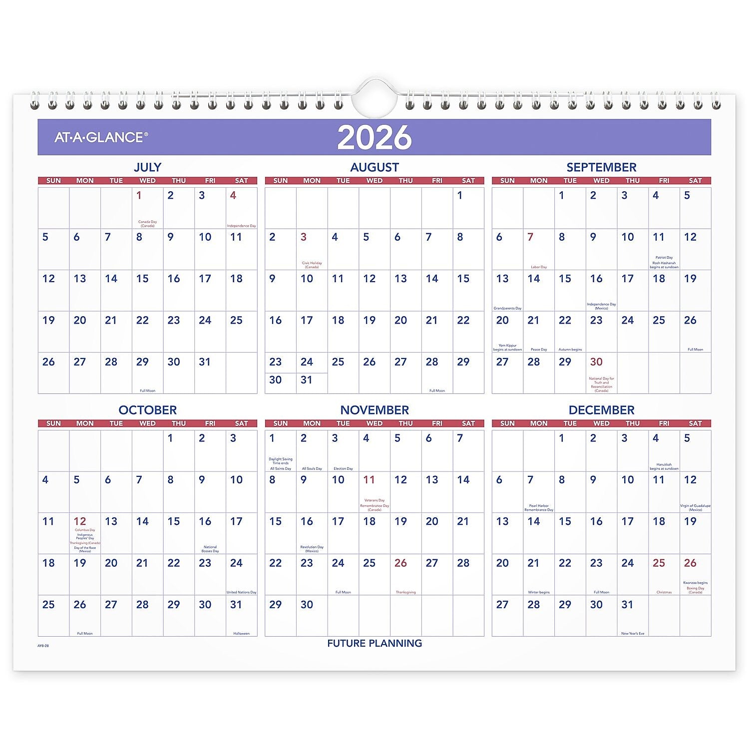 2025-2026 AT-A-GLANCE 15" x 12" Academic Monthly Wall Calendar, Purple/Red (AY8-28-26)