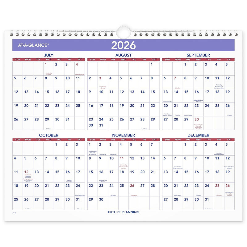 2025-2026 AT-A-GLANCE 15" x 12" Academic Monthly Wall Calendar, Purple/Red (AY8-28-26)