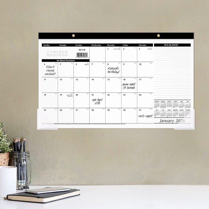 2026 AT-A-GLANCE 17.75" x 11" Monthly Desk Pad Calendar, White/Black (SK14-00-26)