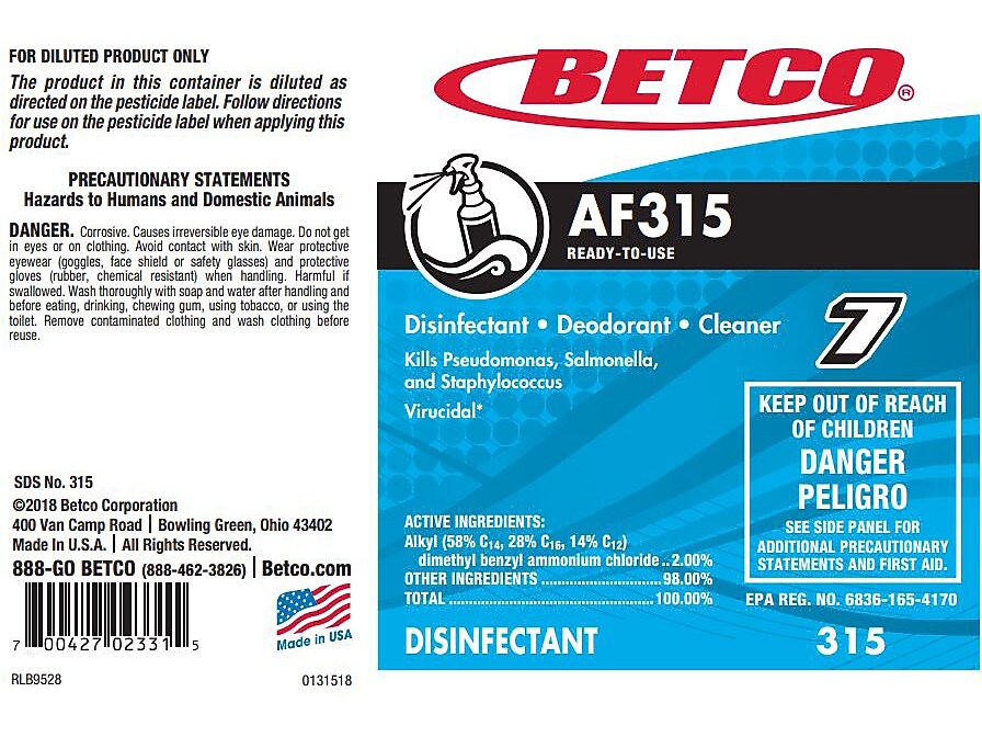Betco AF315 Disinfectant Secondary Label, 4" x 6", Multicolor, 24 Labels/Pack (3159090)