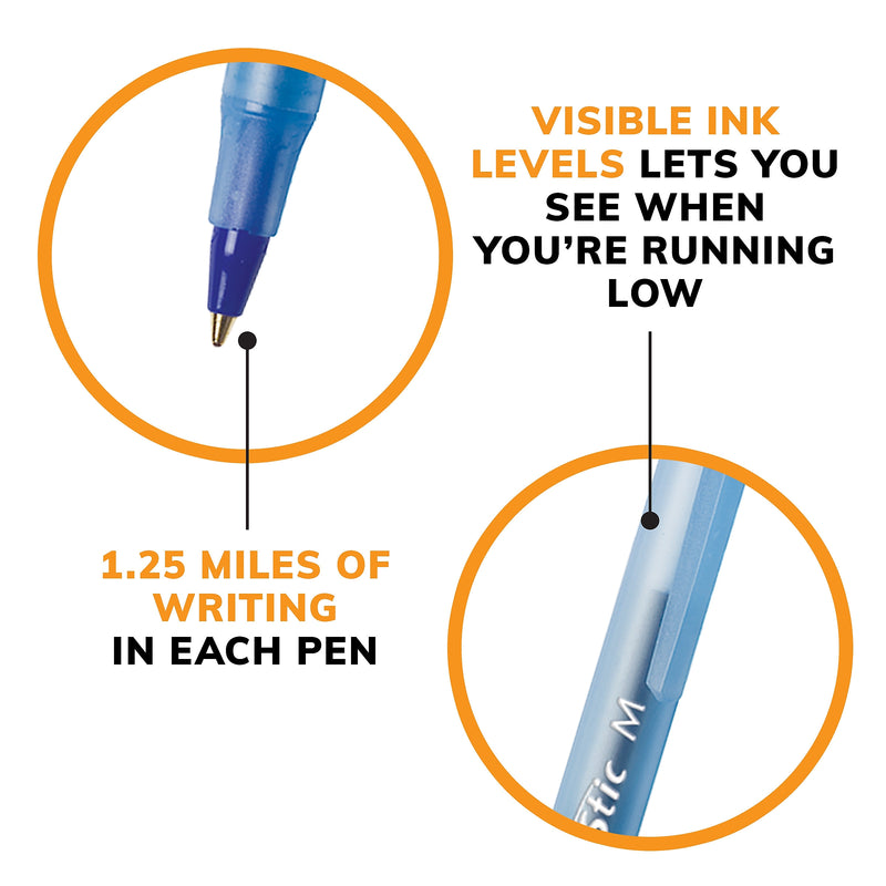 BIC Round Stic Xtra-Life Ballpoint Pen, Medium Point, 1.0mm, Blue Ink, Dozen (20120/GSM11BL)