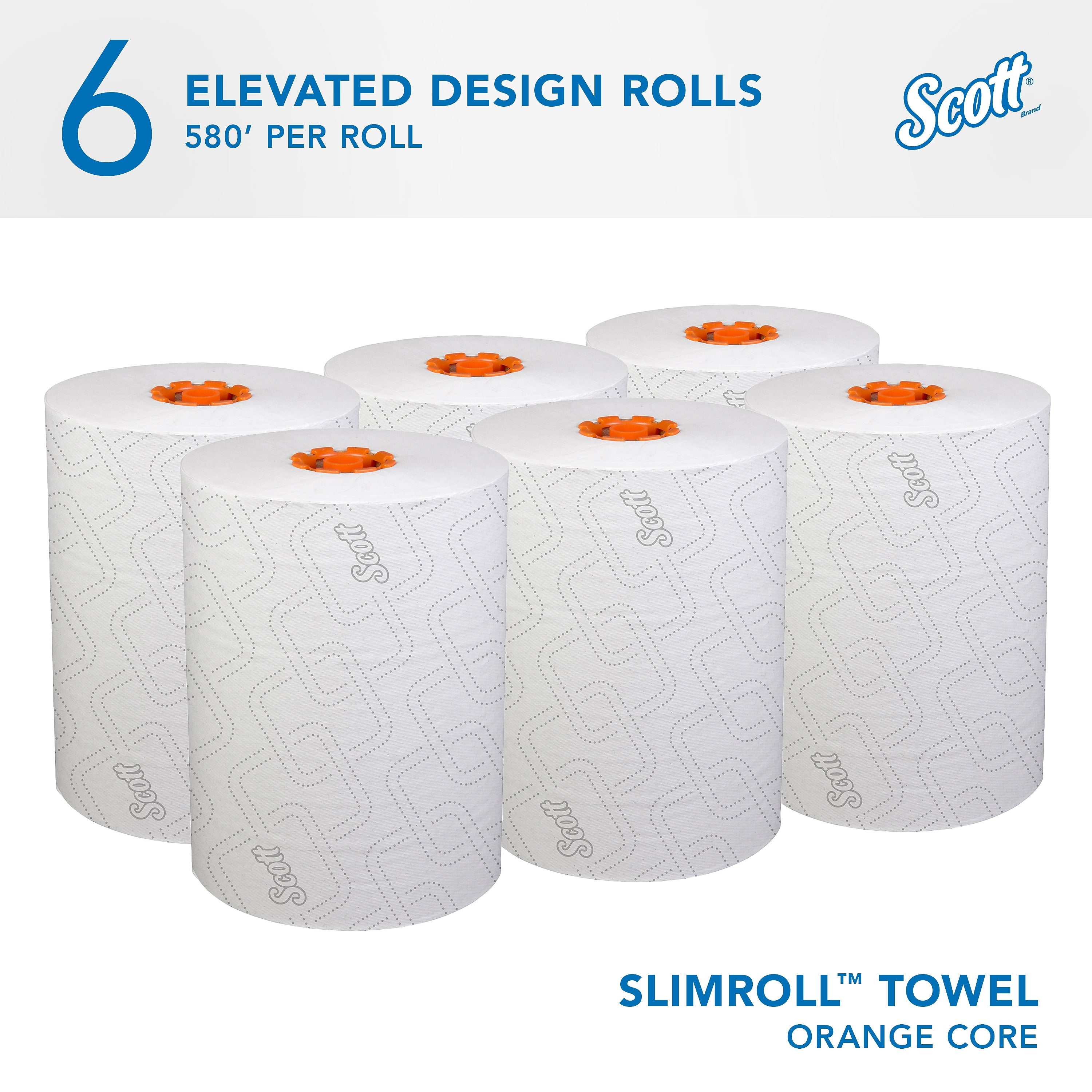 Scott Pro Slimroll Hardwound Paper Towels, 1-Ply, 580 ft./Roll, 6 Rolls/Case (47035)