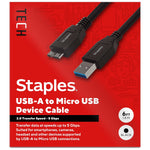Staples TECH 6 ft. USB-A to Micro USB Type B Cable, Male to Male, Black (ST62441)