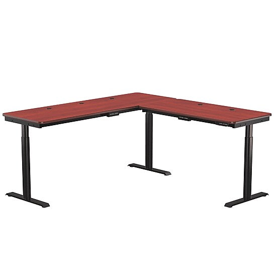 VersaDesk PowerLift 72"W Electric L-Shaped Adjustable Standing Desk, Cherry/Black (PLLSD7272-BC-APP)