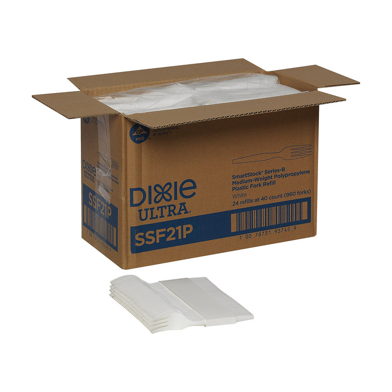 Dixie Ultra SmartStock Series-B Plastic Fork Refills, Medium-Weight, White, 960/Carton (SSF21P)