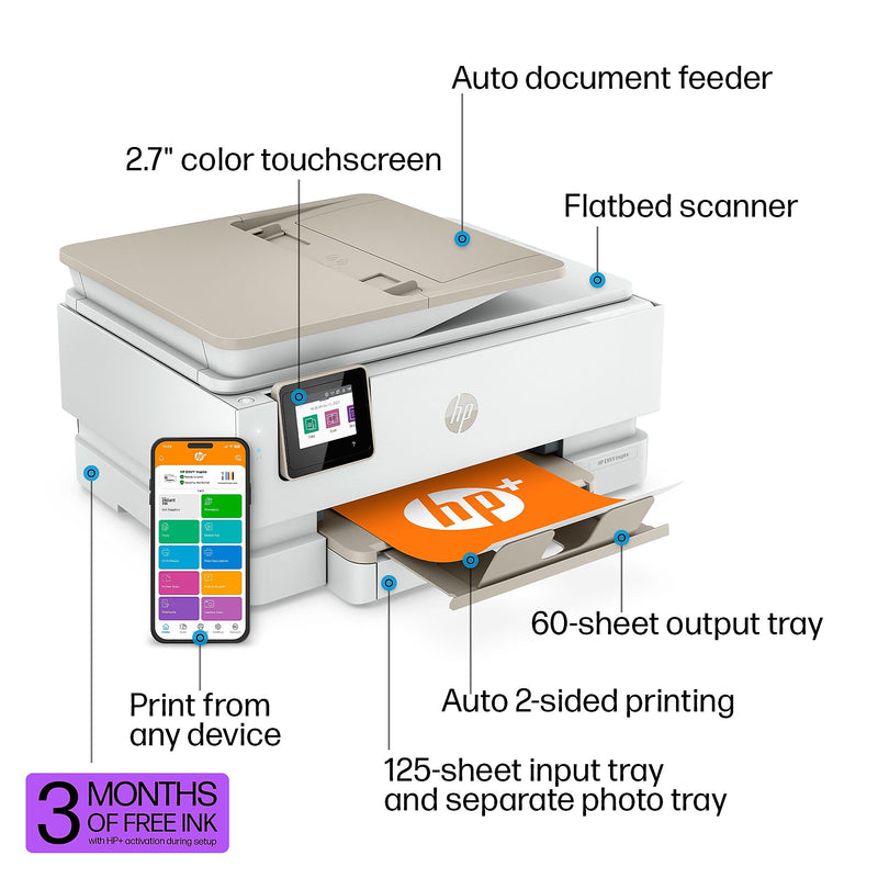 HP Envy Inspire 7955e Wireless Color All-In-One Inkjet Printer, Print, Scan, Copy, Best for Home, 3 Months FREE Ink with HP+