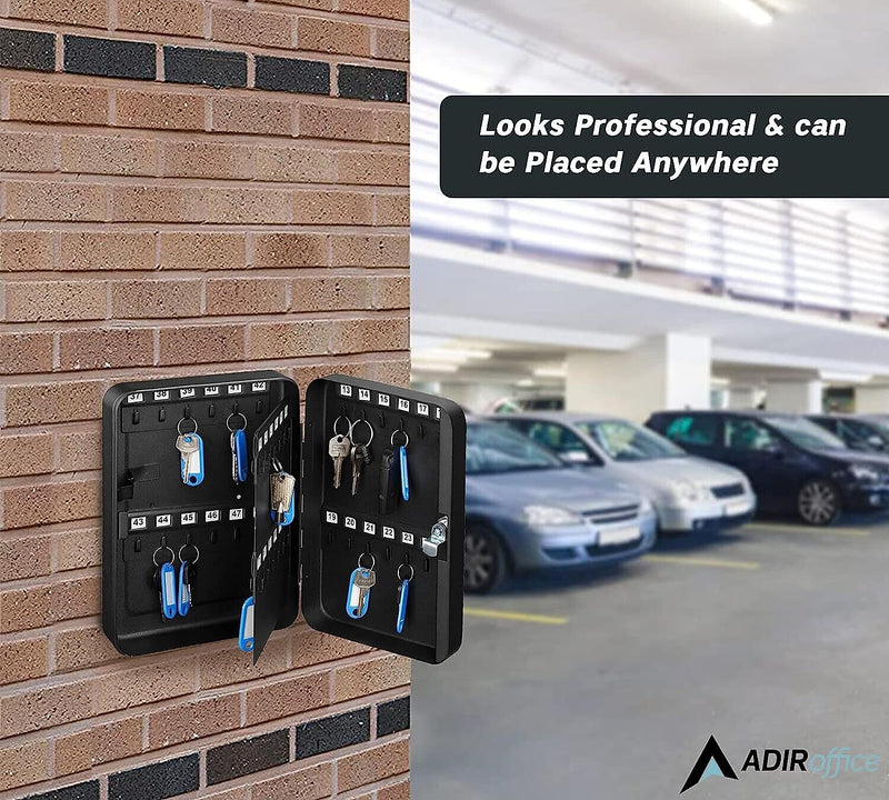 AdirOffice 48-Key Cabinet with Key Lock and Key Tags, Black (681-48-BLK-PKG)