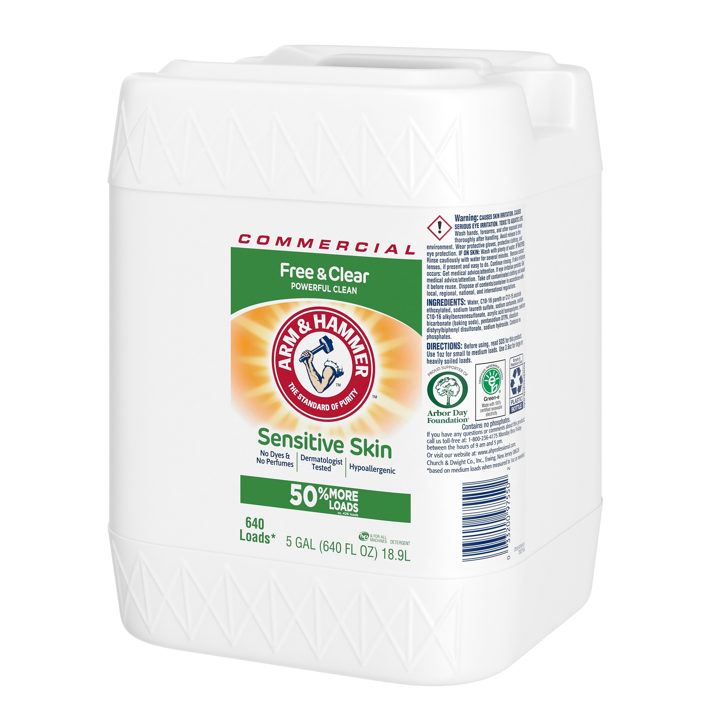 Arm & Hammer HE Liquid Detergent Free and Clear, 640 Loads, 5 Gallons (CDC3320097550)