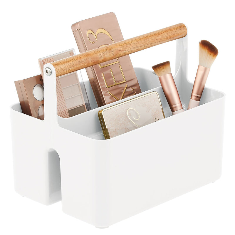 mDesign 2-Compartment Plastic Desk Organizer, White/Natural (25718RW)