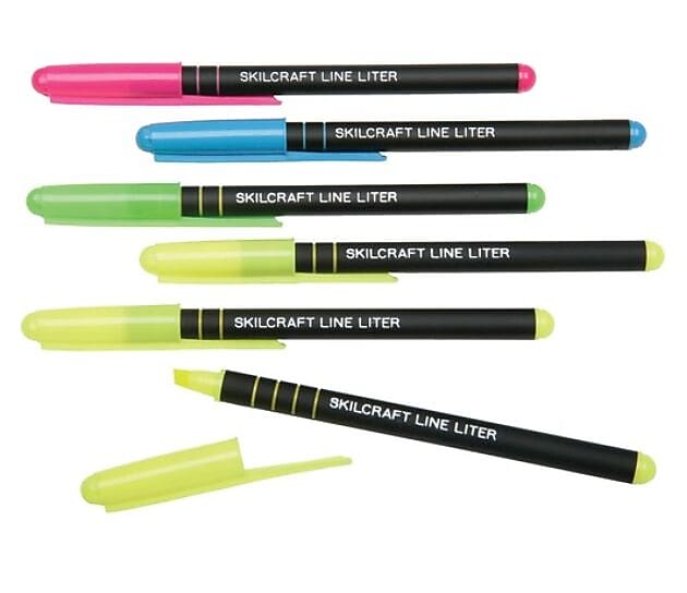 AbilityOne Skilcraft Line Liter Pocket Highlighters Chisel Point Style 6 Pack (7520-01-484-0013)
