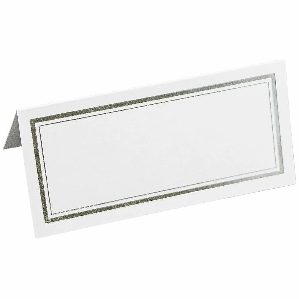 JAM Paper® Foldover Wedding Table Place Cards, 2 x 4 1/4, White with Silver Double Border Placecards, 100/Pack (312125230)