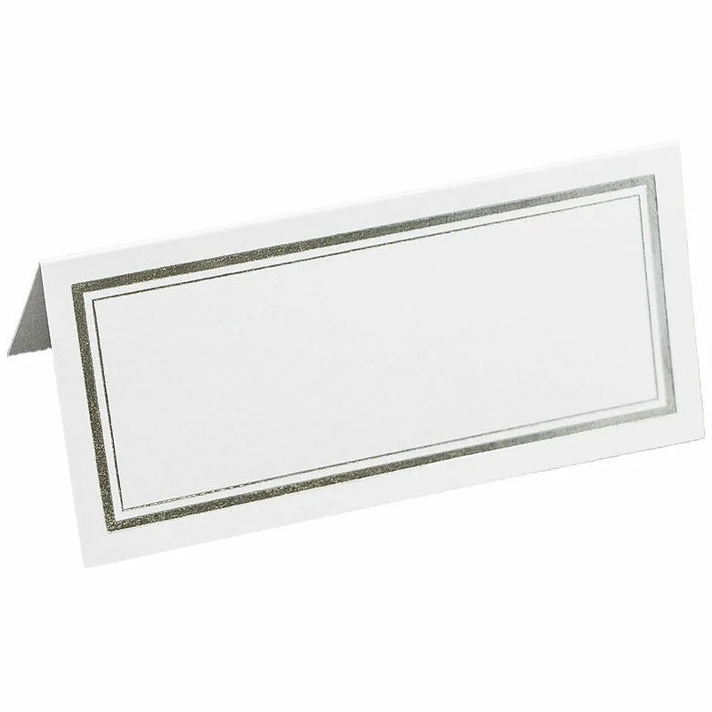 JAM Paper® Foldover Wedding Table Place Cards, 2 x 4 1/4, White with Silver Double Border Placecards, 100/Pack (312125230)