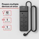Staples TECH 12-Outlet 2-USB Port Surge Protector, 8', 3900 Joules, Black (ST62774)