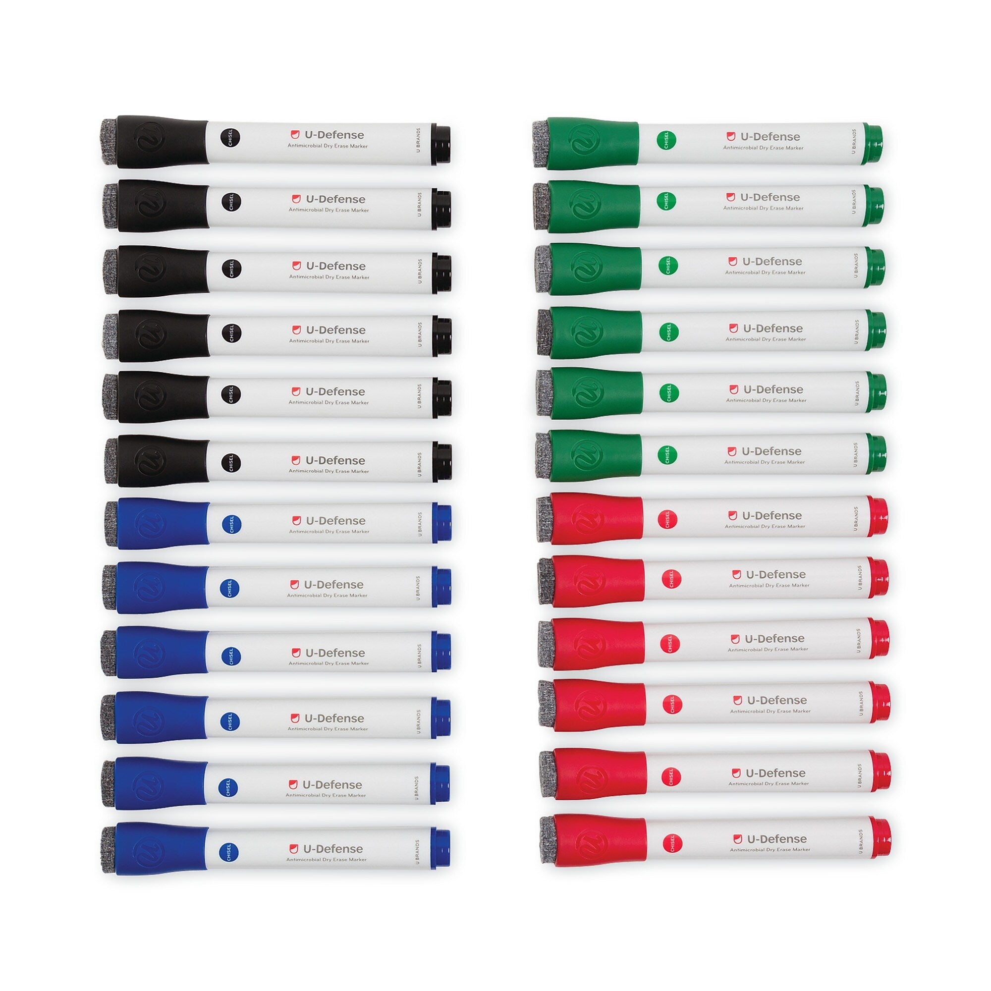 U Brands U-Defense Dry-Erase Markers, Medium Bullet Tip, Assorted Colors, 24/Pack