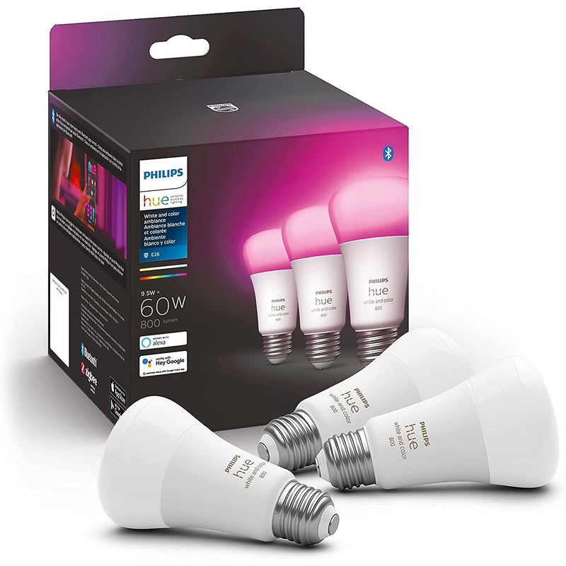 Philips Hue 60W Equivalent E26 LED Smart Bulb, White And Color Ambiance, 3/Pack (562785)