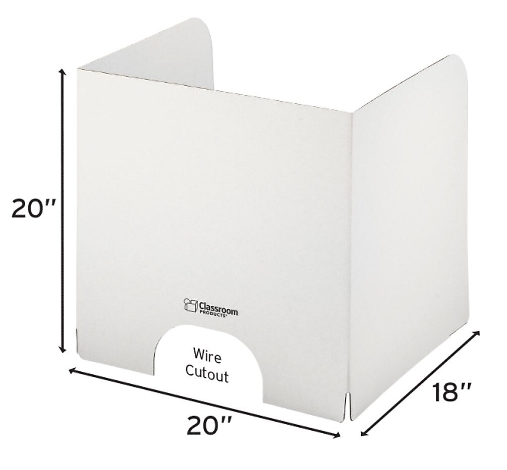 Classroom Products Foldable Cardboard Freestanding Privacy Shield, 20"H x 20"W, White, 20/Box (VB2020 WH)