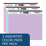 Roaring Spring WIDE Landscape Notepad, College Ruled, 11" x 9.5", Assorted Colors, 40 Sheets, 3/Pack (74535)