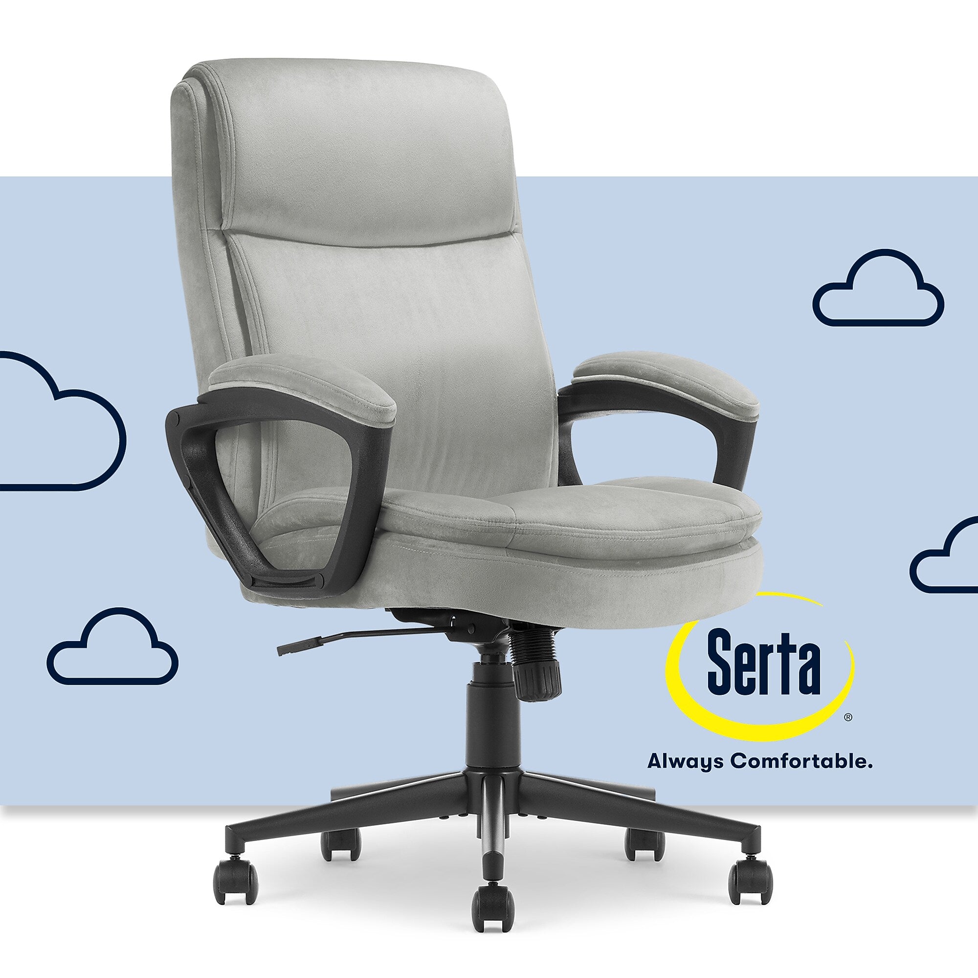 Serta Comfort Ergo Ergonomic Velvet Fabric Swivel Executive Chair, Gray (CCHR10016C)