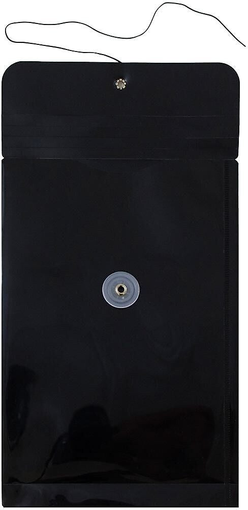 JAM Paper Premium Plastic Filing Envelope with Button & String Closure, 6 1/4" x 9 1/4", Black, 3/Pack (472B1BLX3)