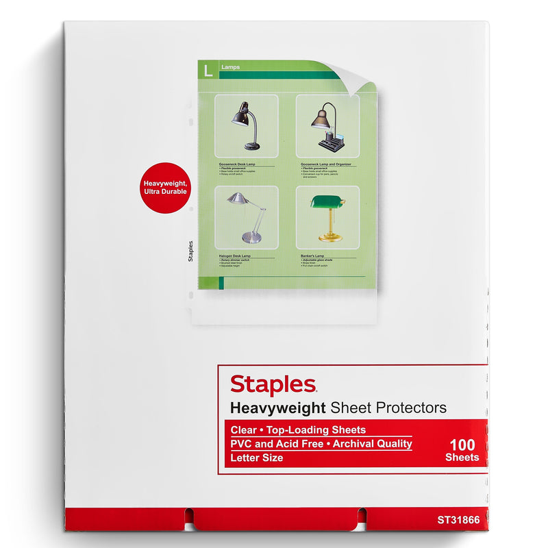 Staples Heavyweight Sheet Protector, 8.5" x 11", Clear, 100/Box (31866)