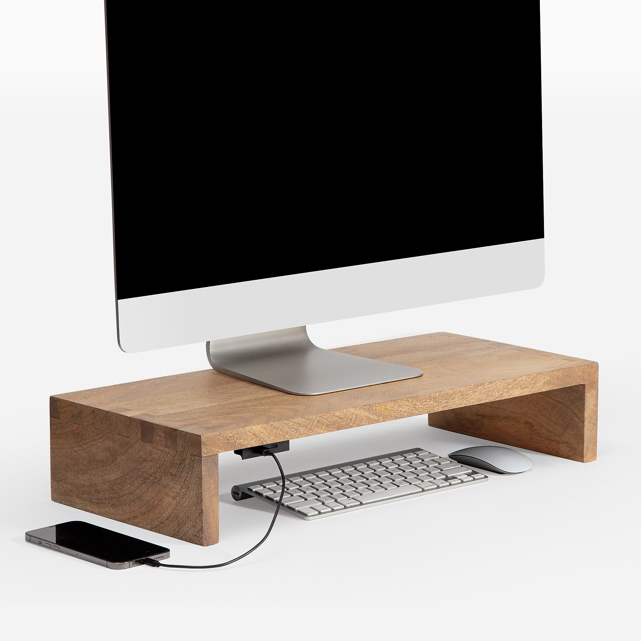 Anji Mountain Mango Wood Monitor Stand with Two USB Ports, Up to 32" Monitor, Natural (MS-FNG-MNG-P)