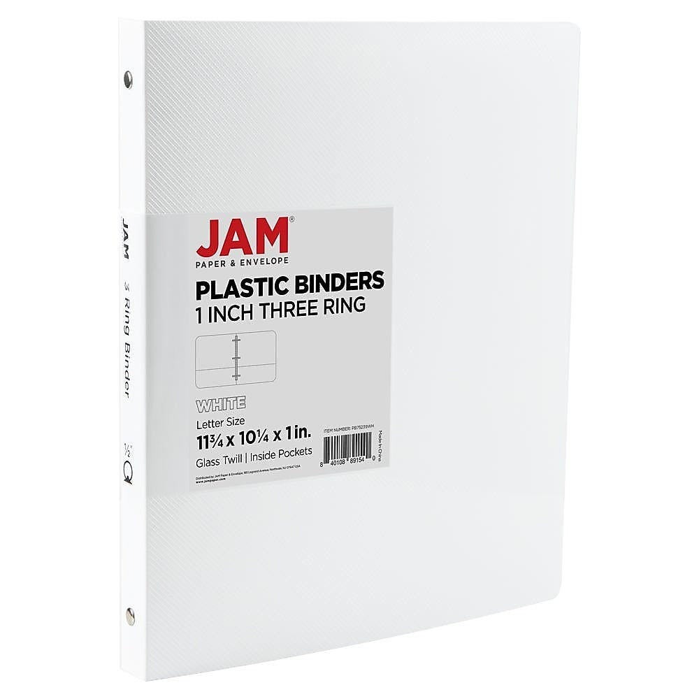 JAM Paper 1/2" 3-Ring Flexible Poly Binder, White (PB75237WH)