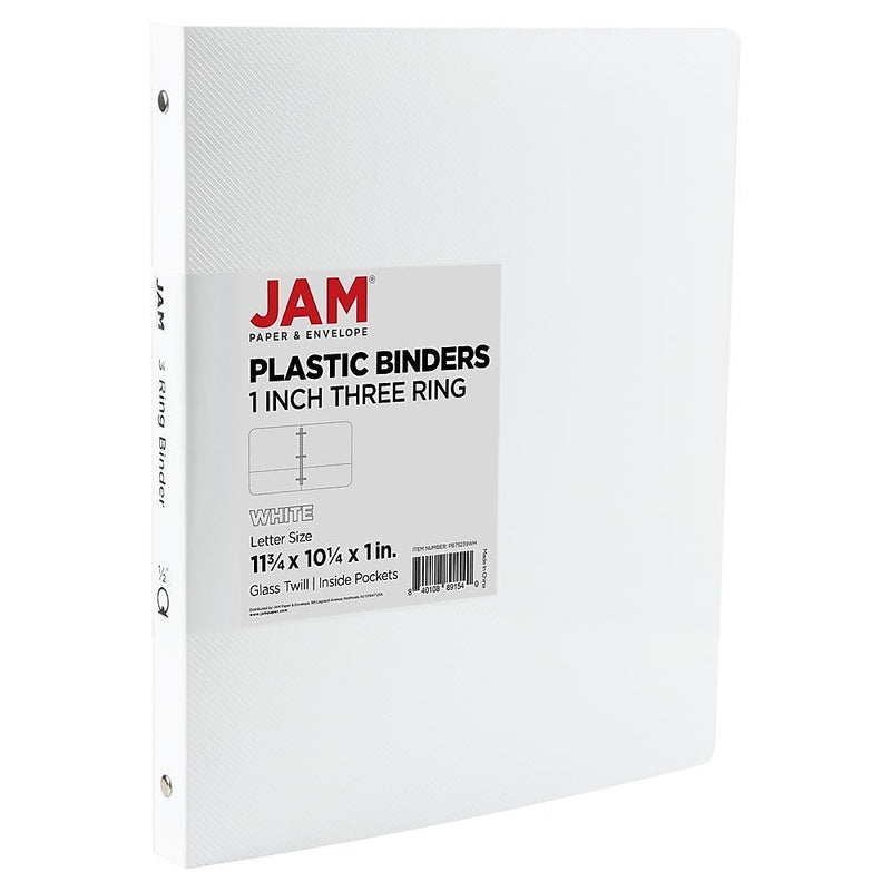 JAM Paper 1/2" 3-Ring Flexible Poly Binder, White (PB75237WH)