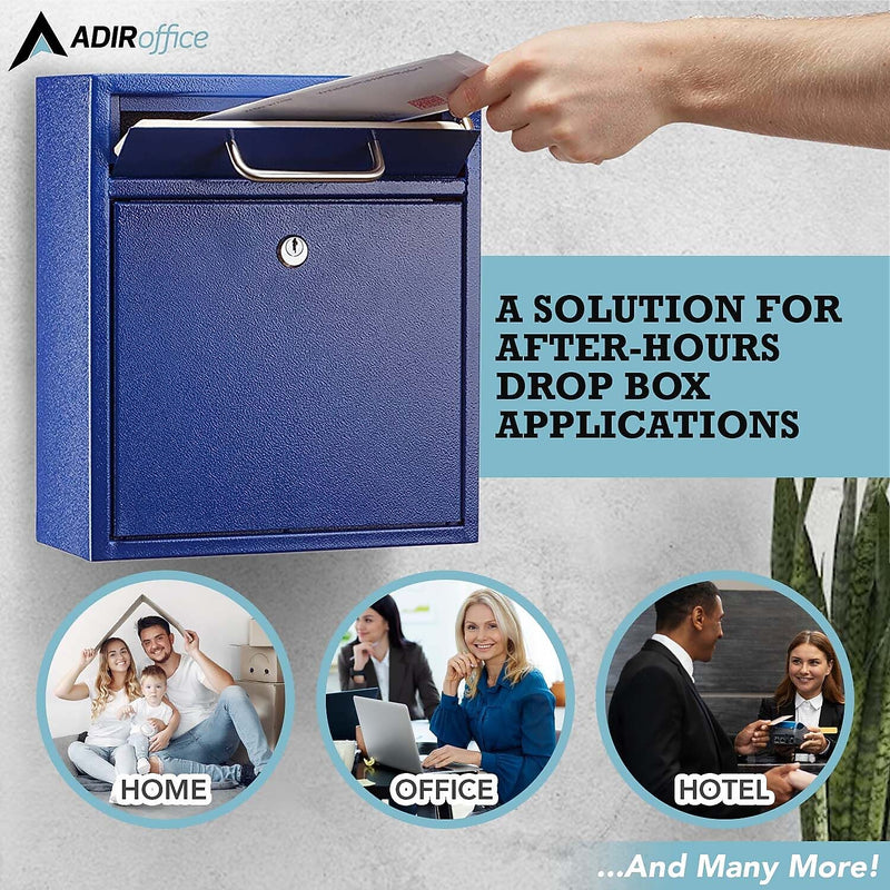 AdirOffice Steel Indoor/Outdoor Interoffice Drop Box Mailbox, Medium, Blue (631-05-BLU-PKG)
