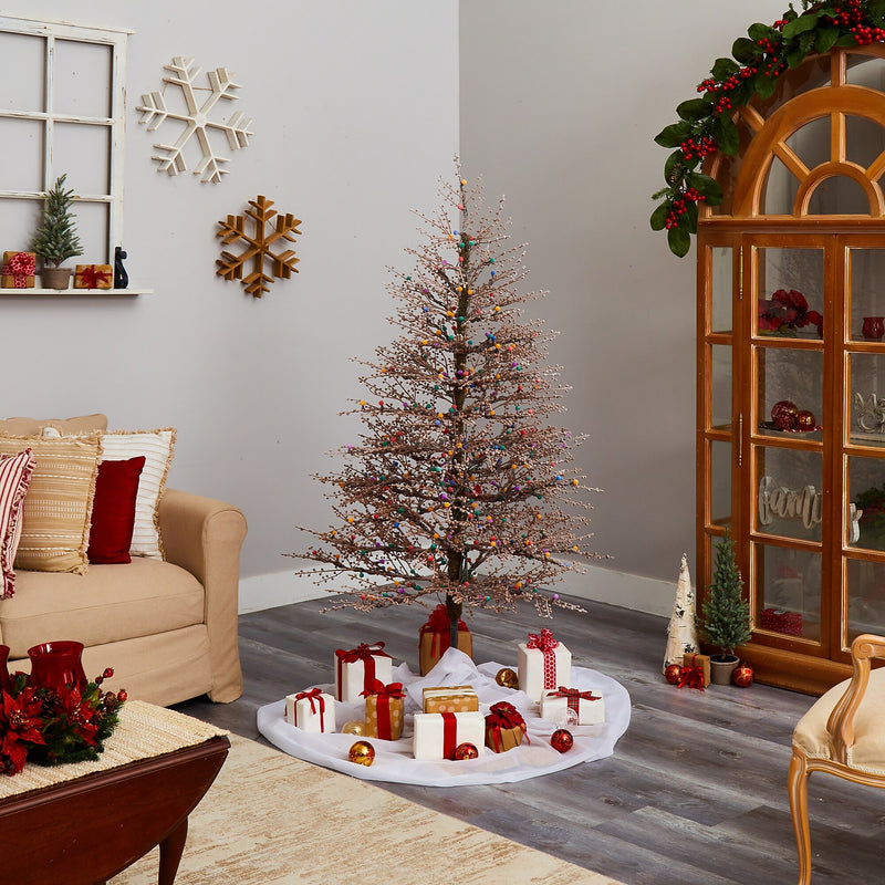Nearly Natural 4-ft Frosted Berry Twig Artificial Christmas Tree with 100 Multicolored Gum Ball LED Lights (T3256)