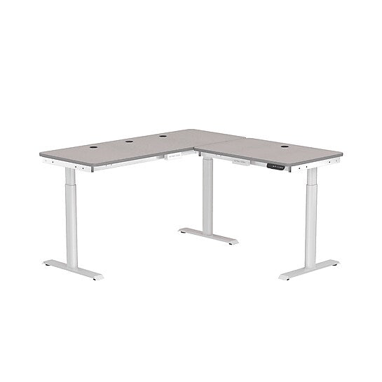 VersaDesk PowerLift 60"W Electric L-Shaped Adjustable Standing Desk, Gray/White (PLLSD6060-WG-APP)