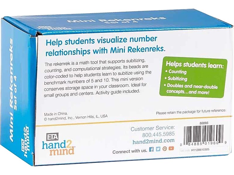 hand2mind Mini 20-bead Rekenrek, White/Red, 4/Set (86886)
