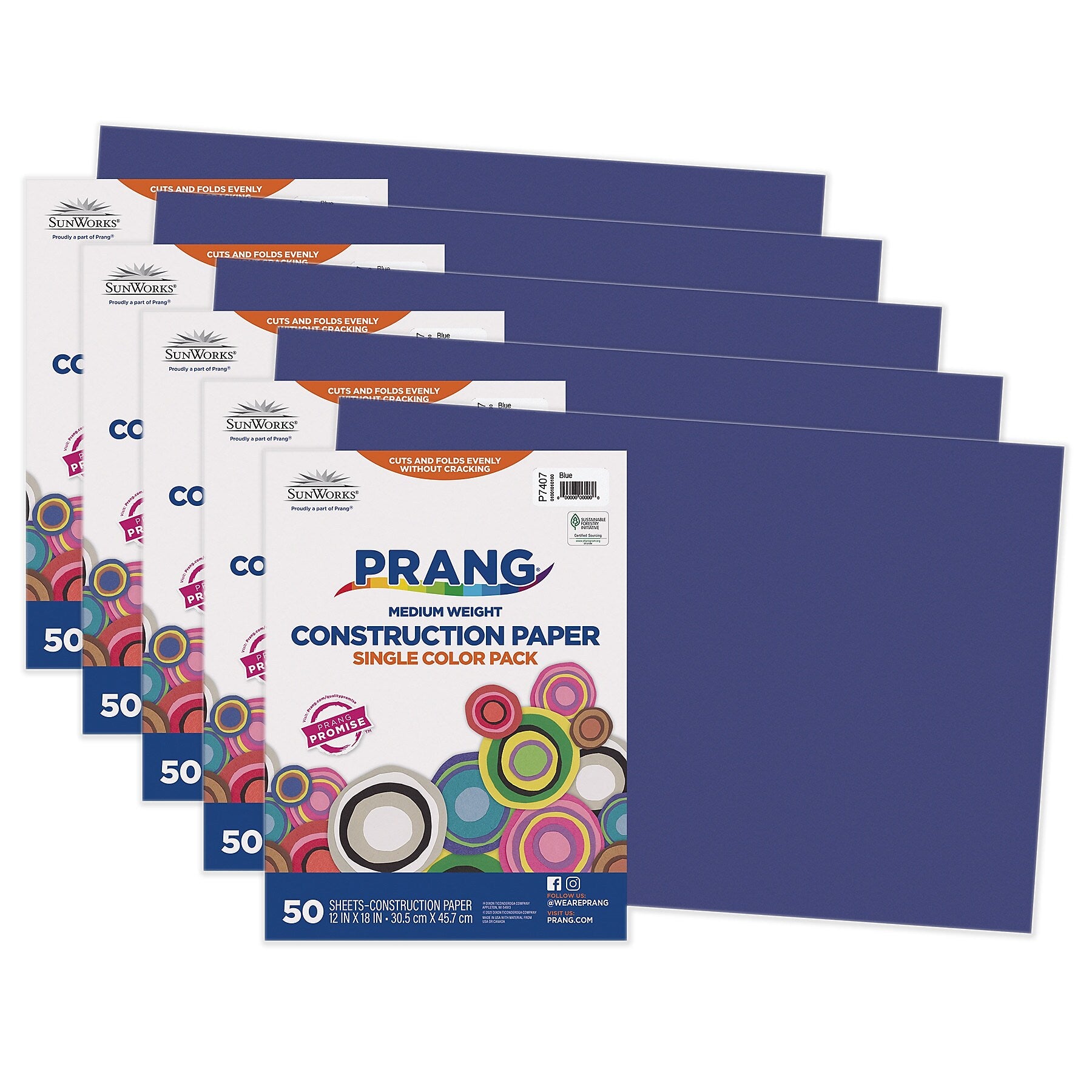 Prang 12" x 18" Construction Paper, Blue, 50 Sheets/Pack, 5 Packs/Bundle (PAC7407-5)