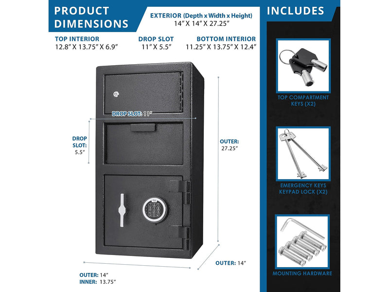 Barska Dual-Compartment Steel Depository Safe with Keypad Lock, 0.72/0.78 cu. ft. (AX13310)