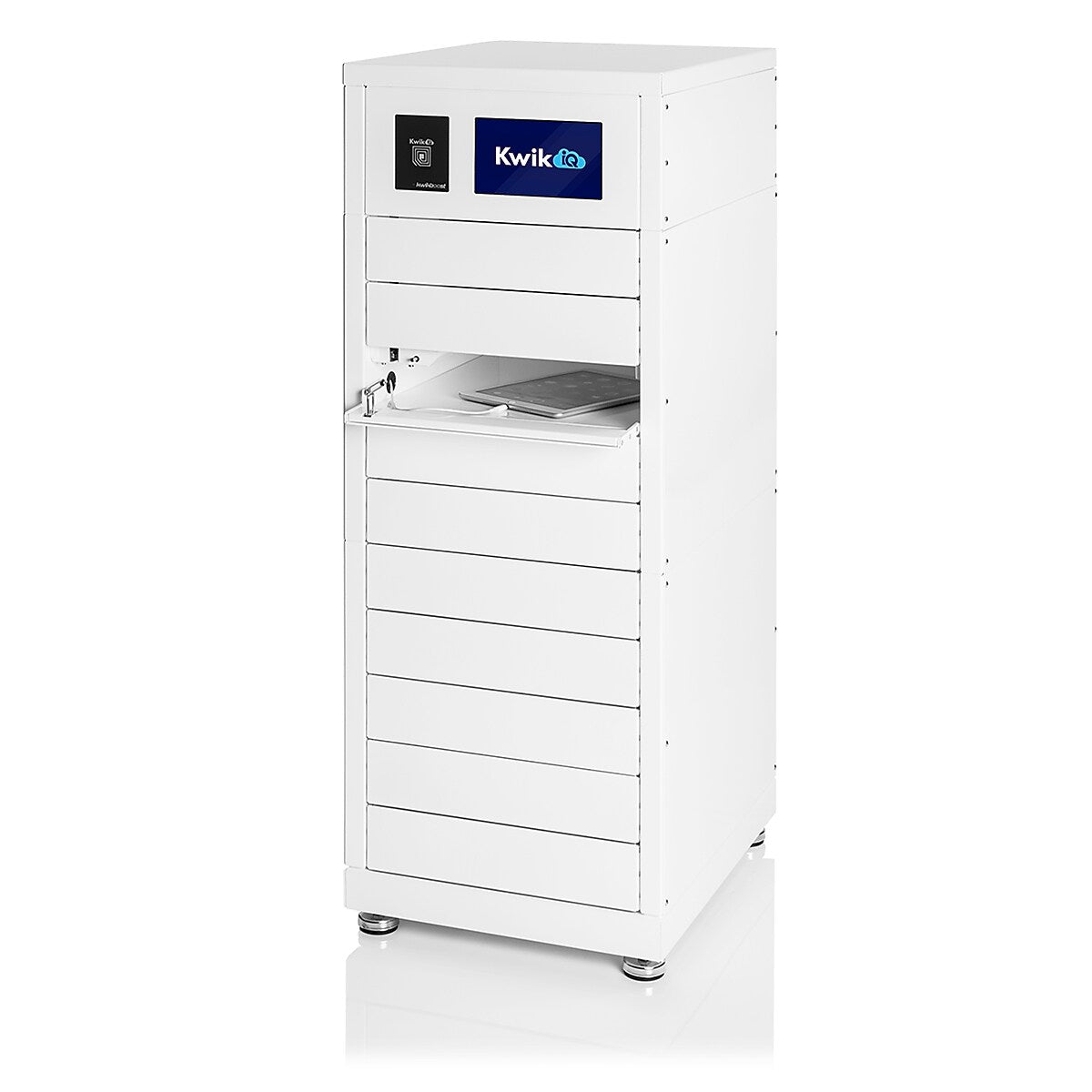 Luxor Kwik IQ Pro Lockable 10-Unit Electronics Storage Cabinet, White Steel (KBSL104)