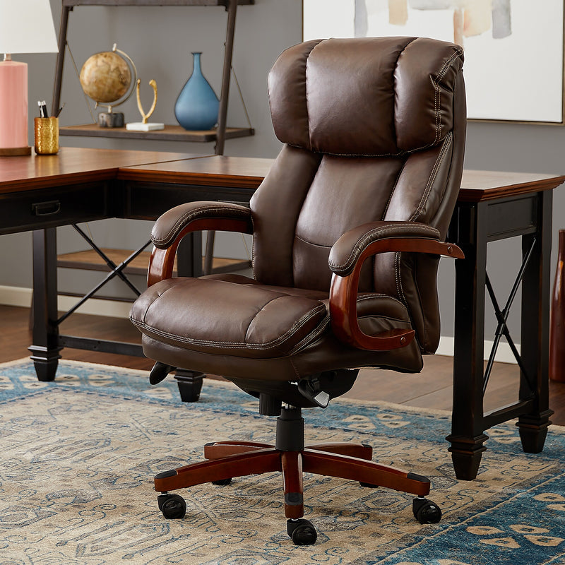 La-Z-Boy Fairmont Ergonomic Faux Leather Executive Big & Tall Chair, 400 lb. Capacity, Biscuit Brown (44940OSS)