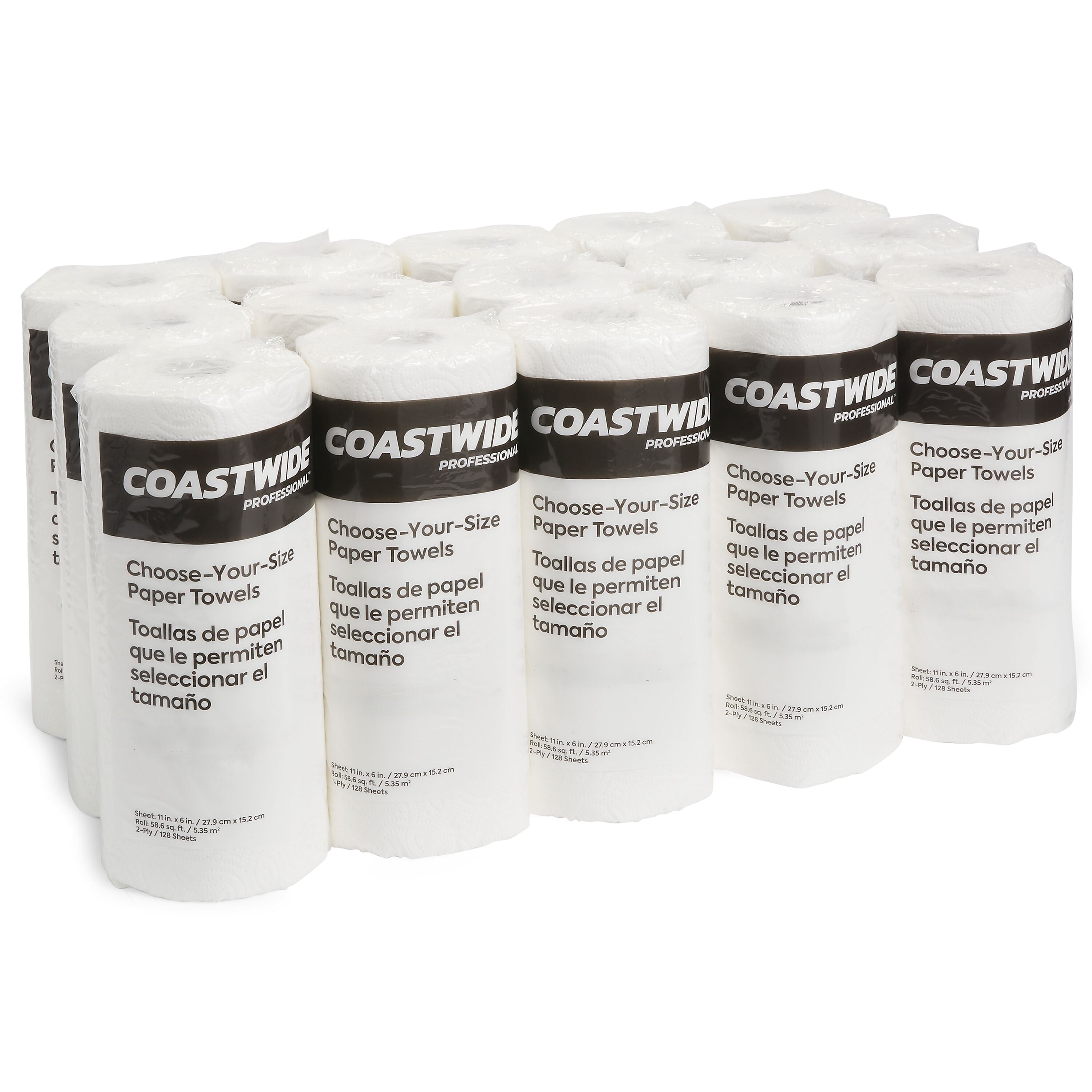 Coastwide Professional Choose-Your-Size Paper Towels, 2-Ply, White, 128 Sheets/Roll, 15 Rolls/Carton (CW21809)