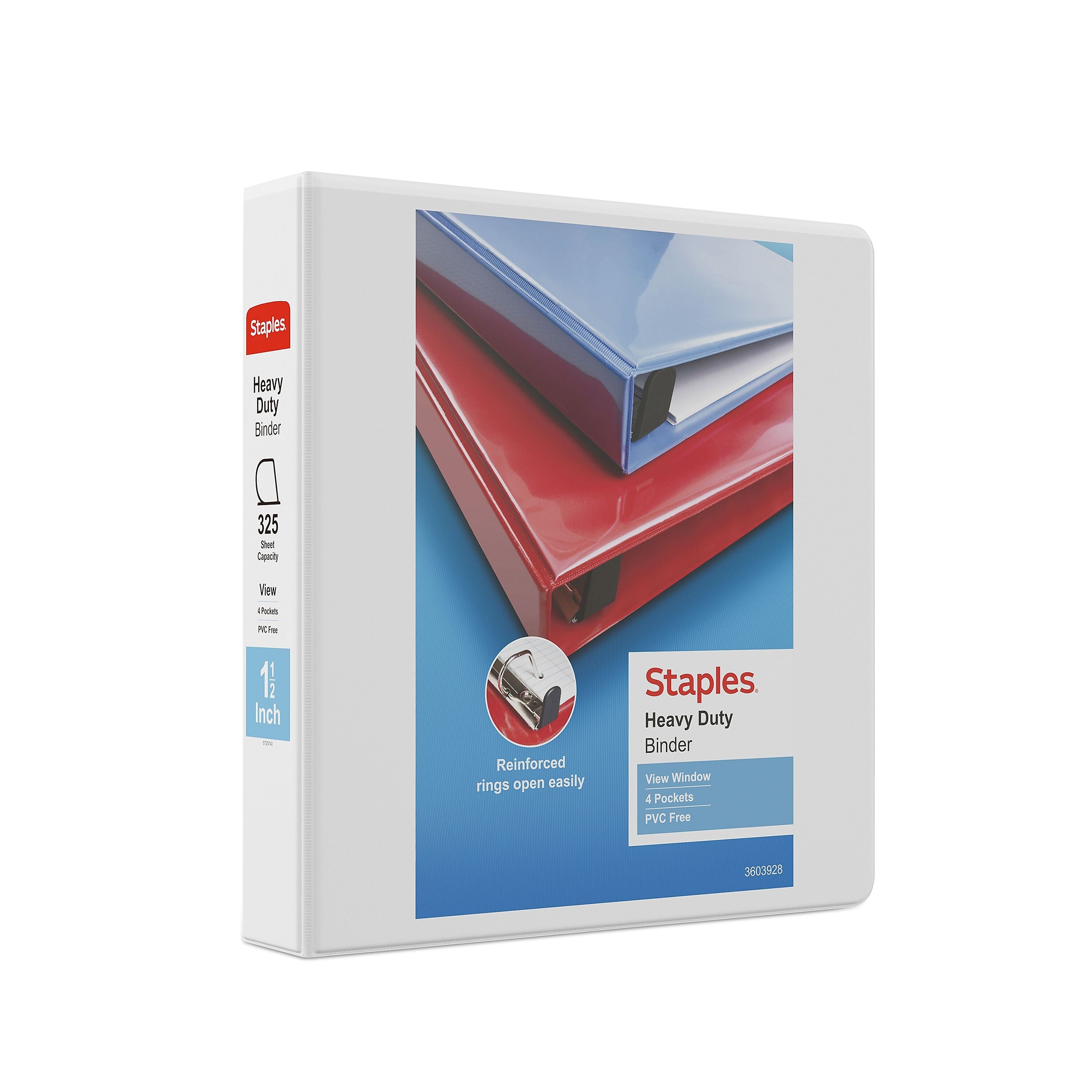 Staples Heavy Duty 1 1/2" 3-Ring View Binder, D-Ring, White (ST56263-CC)