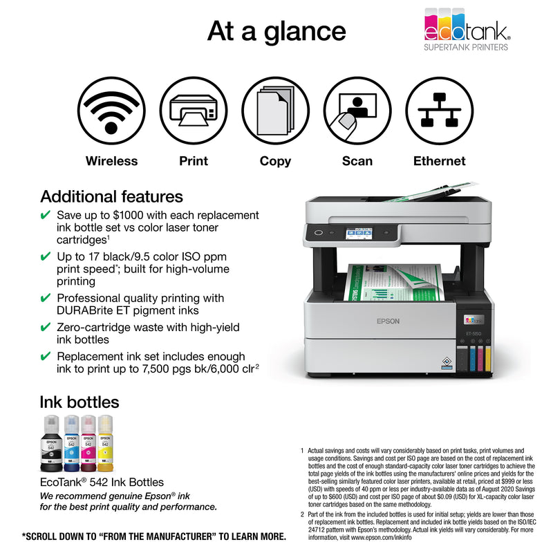 Epson EcoTank Pro 5150 Wireless Color Inkjet Printer, All-In-One Supertank, Print, Scan, Copy (9472546)
