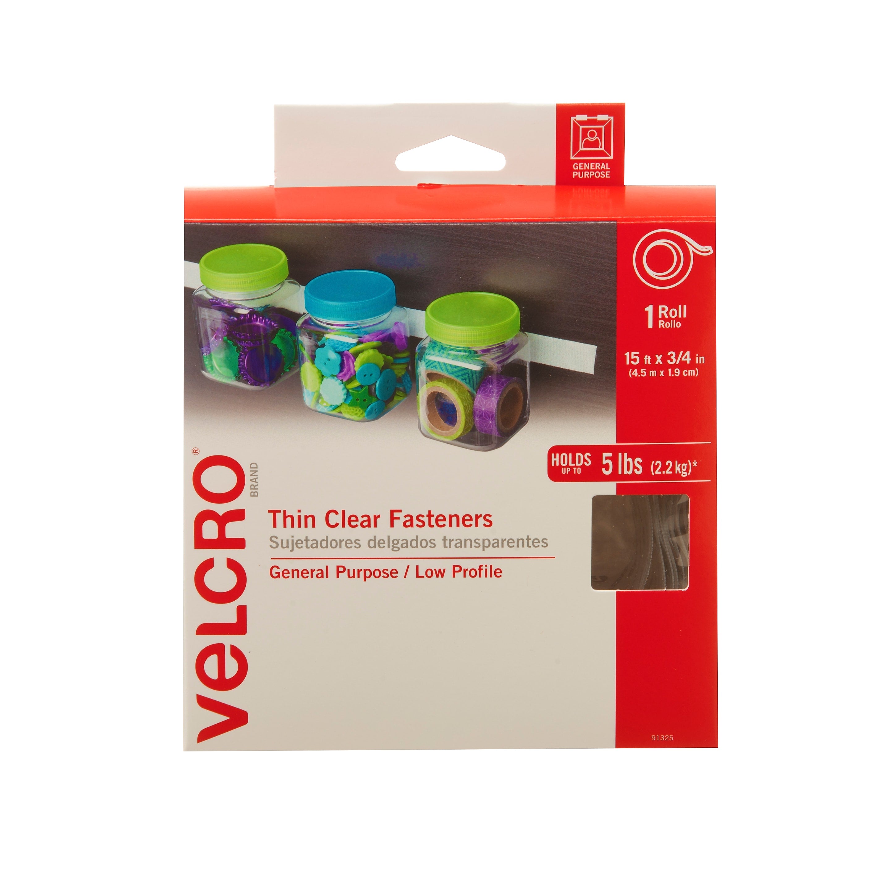 Velcro® Brand 3/4" x 15' Sticky Back Hook & Loop Fastener Roll, Clear (91325)