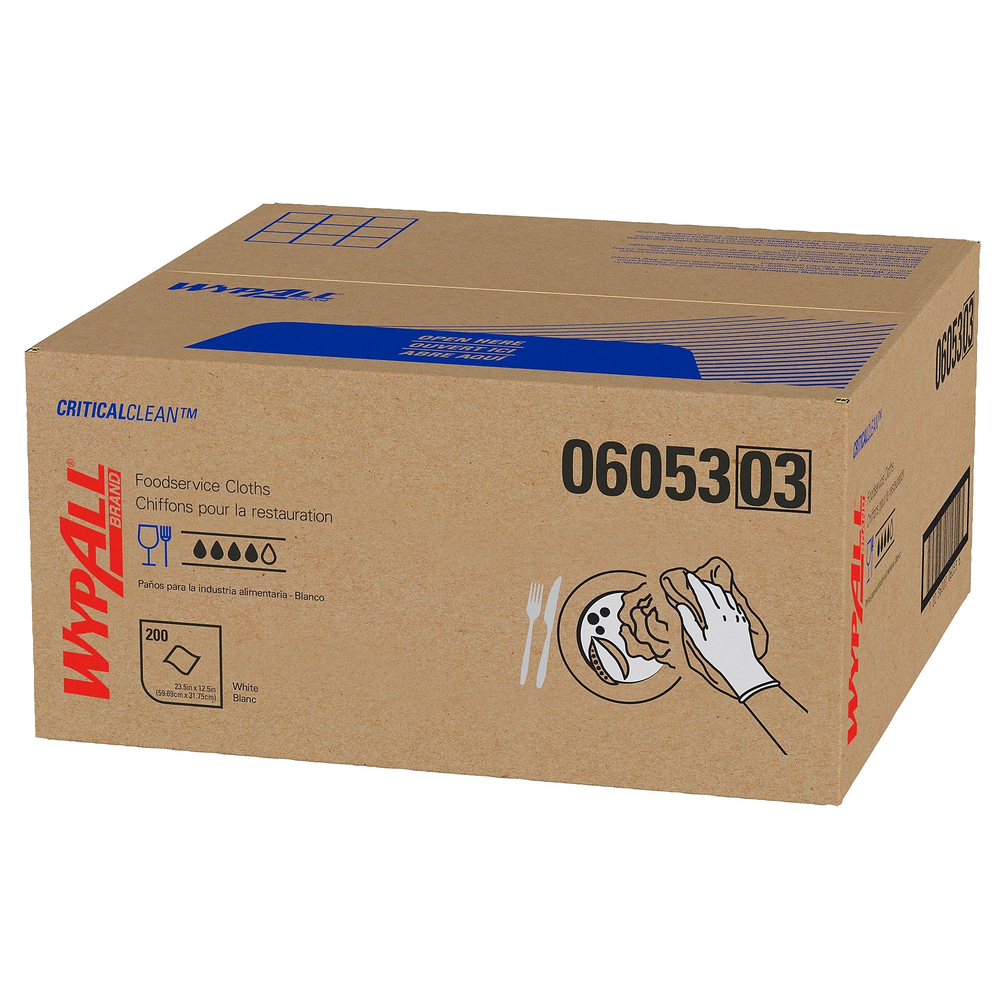 WypAll CriticalClean Foodservice Cloths, 12.5" x 23.5", White, 200 Sheets/Box (06053)