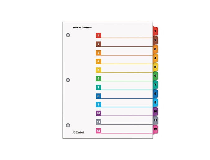 Cardinal OneStep Printable Paper Table of Contents and Dividers, 12-Tab, Multicolor (61218)
