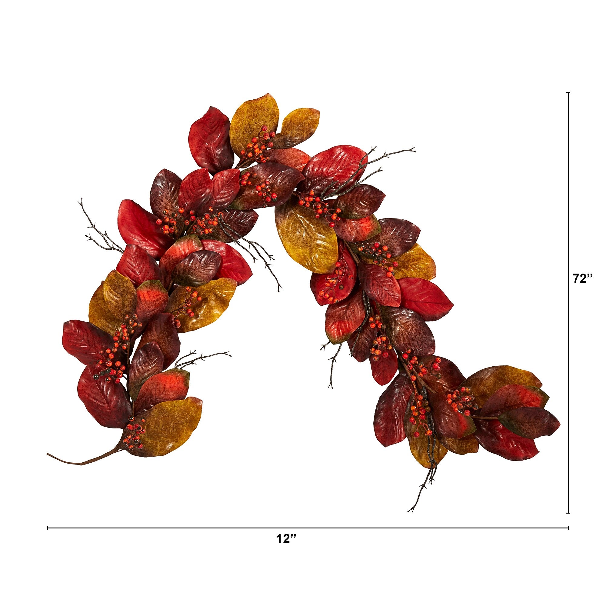 Nearly Natural 6' Autumn Magnolia Leaf with Berries Artificial Garland (4495)