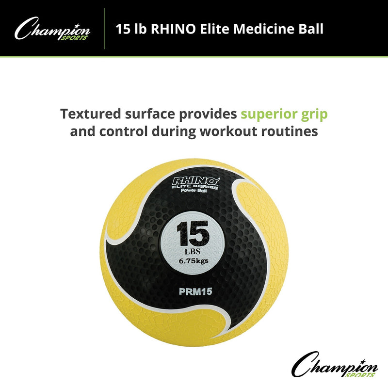 Champion Sports 15 lbs. Rhino Elite Medicine Ball, Yellow (CHMP700)