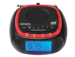 Jensen Wireless Digital AM/FM Alarm Clock Radio with NOAA Weather Alert, Red/Black (JEP-725)