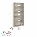 Bush Furniture Cabot 66"H 5-Shelf Bookcase with Adjustable Shelves, Linen White Oak (WC31166)