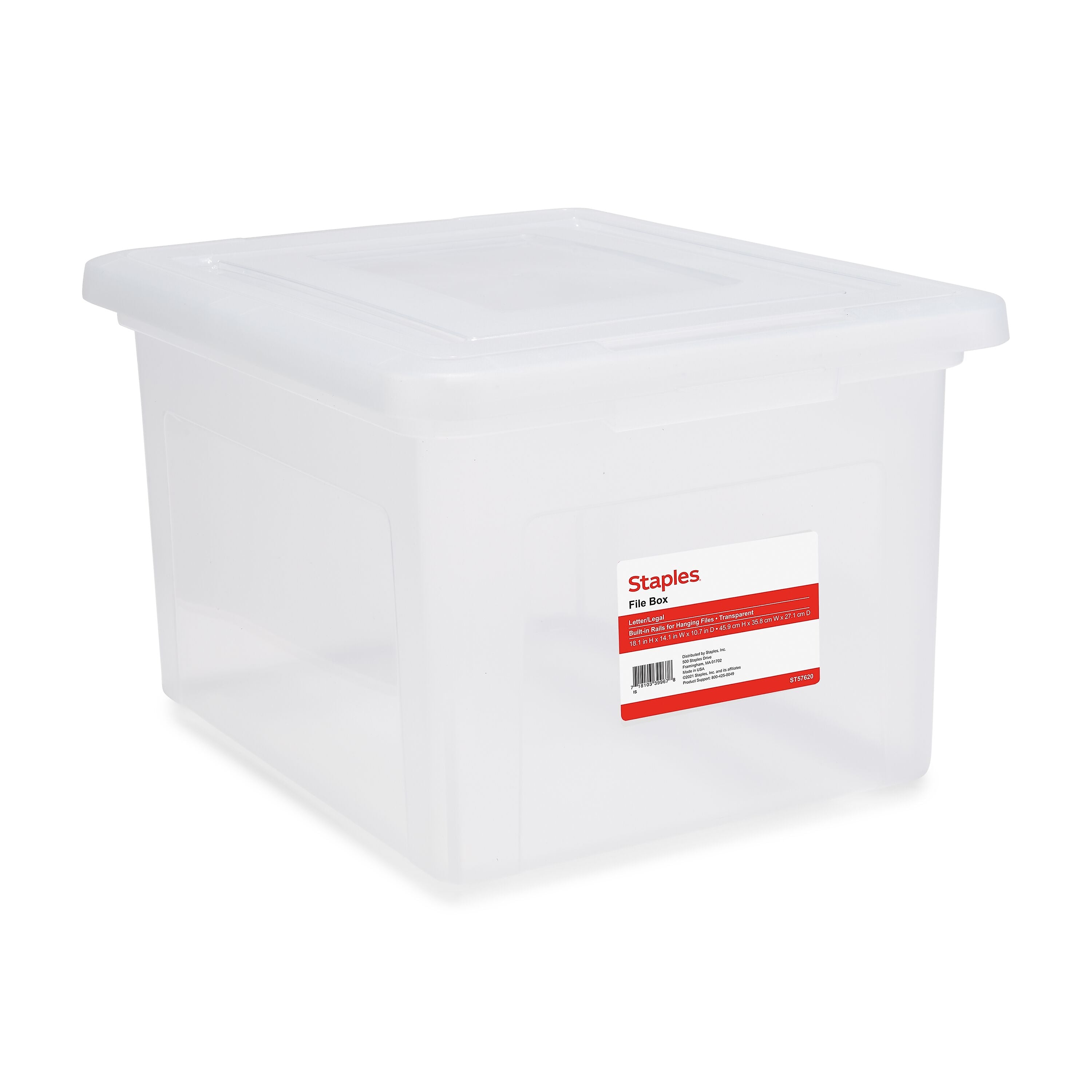 Staples File Box Plastic File Box Snap, Letter/Legal Size, Clear (140168/140139)
