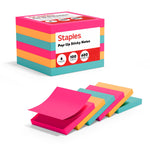Staples Pop-up Sticky Notes, 3" x 3", Tropics Collection, 100 Sheets/Pad, 6 Pads/Pack (S33BRP6/52559)