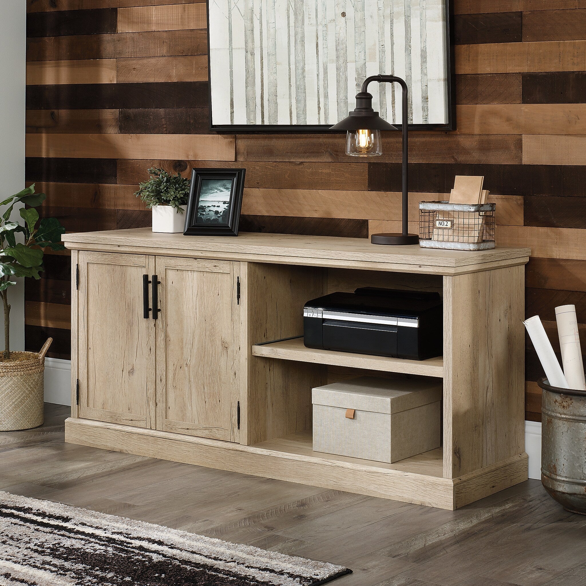 Sauder Aspen Post 30"H Storage Credenza with 2 Shelves, Prime Oak (427018)